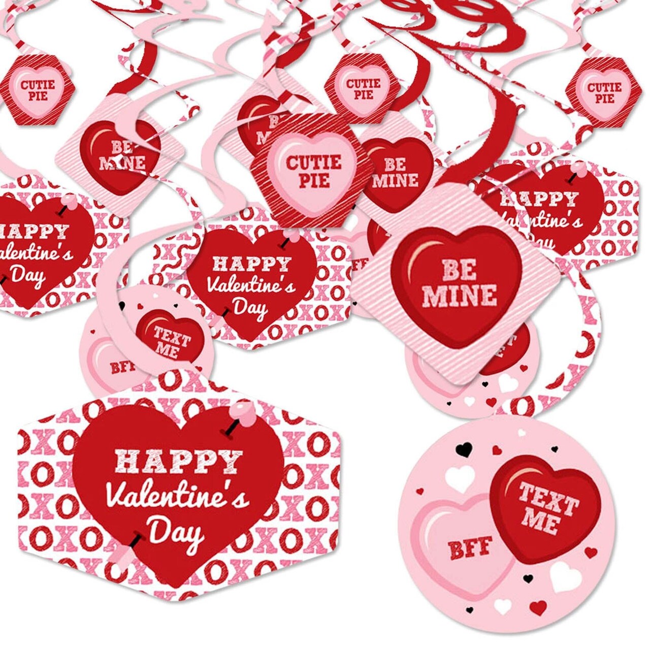 Big Dot of Happiness Conversation Hearts - Valentine's Day Party Hanging Decor - Party Decoration Swirls - Set of 40